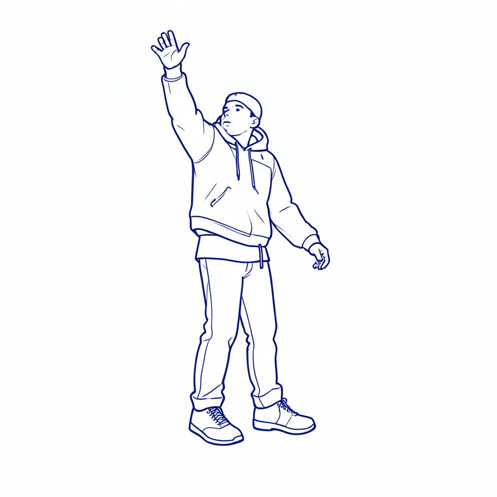 A minimal line drawing of a crowd of silhouetted figures holding signs, rendered in dark navy and muted grey tones, conveying a tense, reflective protest mood